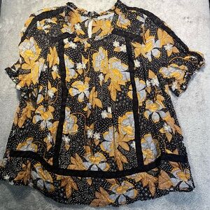 Daniel Rainn Black Blouse with Mustard & White Floral Print